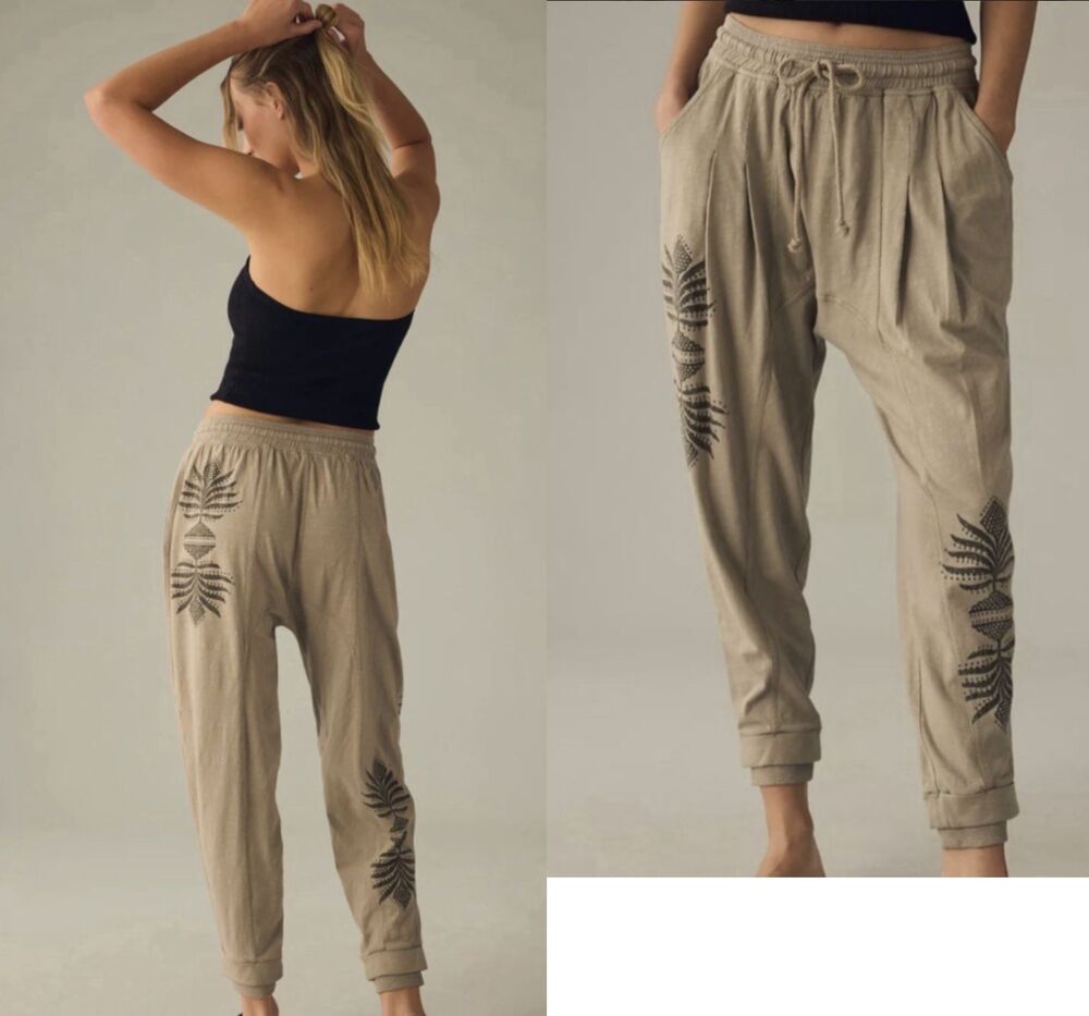 Anthropologie Daily Practice Harem Jogger Sage Taupe Aztec Drop Crotch XS 25”